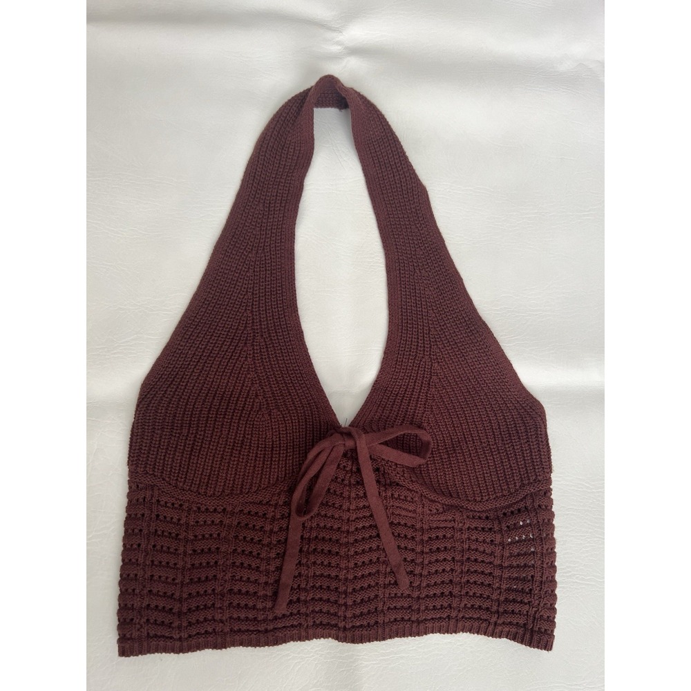 Sincerely Jules Maroon Crochet Halter Neck Crop Top Size L Festival Boho Beach
